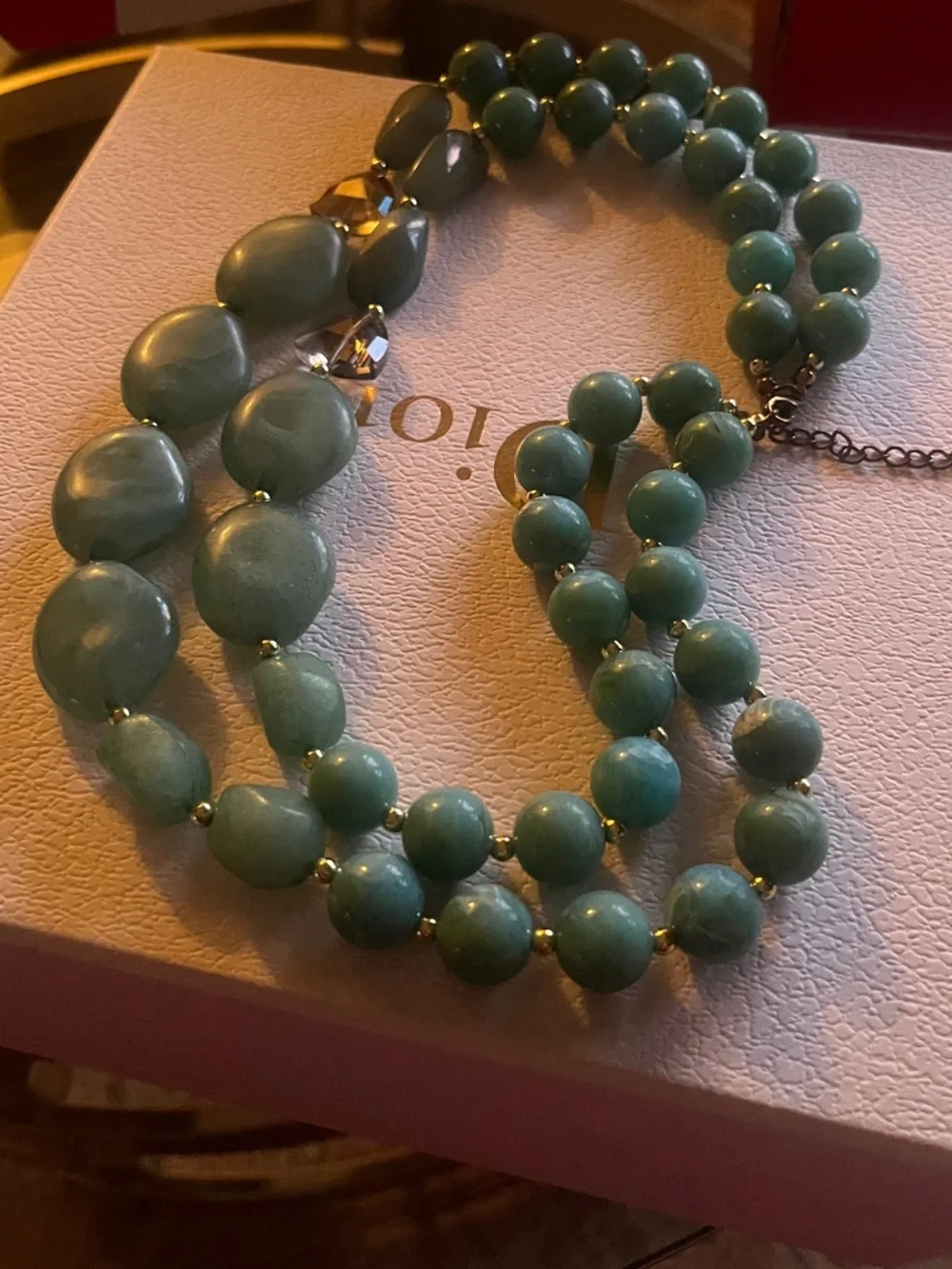 New Double Strand Natural Turquoise Stone Beads & Crystal Statement Necklace